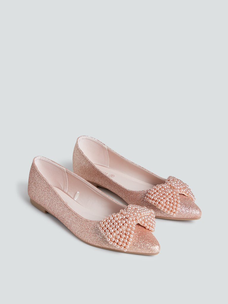 LUNA BLU Rose Gold Pearlescent Ballet Flats